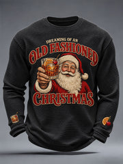 Men's Dreaming Of An Old Fashioned Christmas Print Waffle Long Sleeve T-Shirt