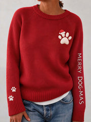 Women's Christmas Paw Print Cozy Knit Sweater