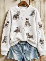Women's Schnauzer Dogs in the Snow Snowflakes Print Flannel Sweatshirt