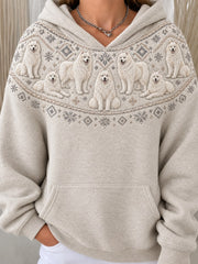 Women's Vintage Samoyed Dogs Yoke Isle Print Cozy Hoodie