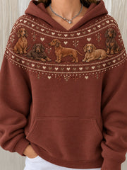 Women's Vintage Dachshund Dogs Yoke Isle Print Cozy Hoodie