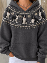 Women's Vintage Border Collie Dogs Yoke Isle Print Cozy Hoodie