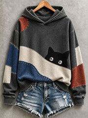 Women's Cute Cat Patchwork Art Hoodie