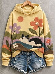 Women's Cute Cat Patchwork Art Hoodie