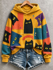 Women's Cute Cat Patchwork Art Hoodie