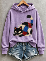 Women's Cute Cat Patchwork Art Hoodie