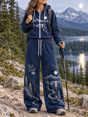 Women's Wilderness Trail Print Hike Lovers Hoodie & Pants 2 Piece Set