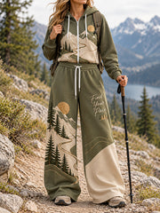 Women's Wilderness Trail Print Hike Lovers Hoodie & Pants 2 Piece Set
