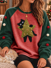 Women's Funny Christmas Cats Art Ptinted Sweatshirt