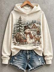 Women's Vintage Snowman Print Hoodie