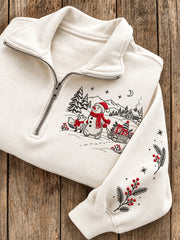 Women's Christmas Snowman Winter Snow Scene Print Zip Up Sweatshirt