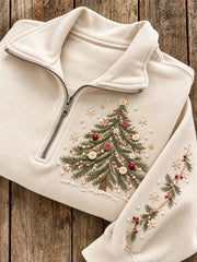 Women's Snowy Christmas Tree Print Zip Up Sweatshirt
