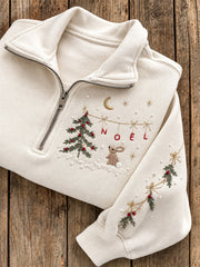 Women's Noel Bunny & Christmas Tree Print Zip Up Sweatshirt
