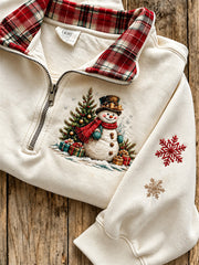 Women's Christmas Winter Snowman Pattern Casual Half-Zip Sweatshirt