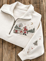 Women's Christmas Santa Claus Winter Snow Scene Print Zip Up Sweatshirt
