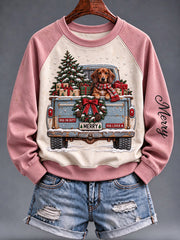 Women's Christmas Dog Truck Raglan Sweatshirt