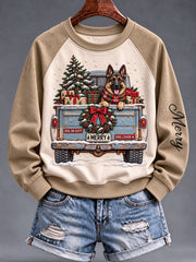 Women's Christmas Dog Truck Raglan Sweatshirt