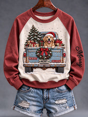 Women's Christmas Dog Truck Raglan Sweatshirt
