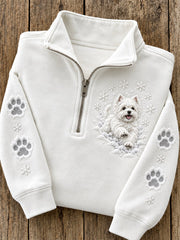 Women's Snowy Winter Westie Dog In the Snow Print Zip Up Sweatshirt