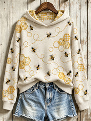 Women's Vintage Flying Bees & Honeycomb Floral Check Art Print Hoodie