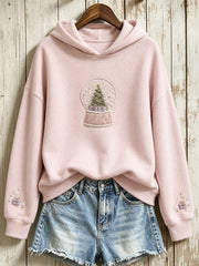 Women's Vintage Christmas Tree Snow Globe Print Hoodie