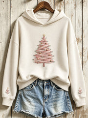 Women's Vintage Pink Christmas Tree Print Hoodie