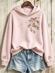 Women's Vintage Christmas Bells with Pink Bow Print Hoodie