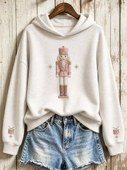 Women's Vintage Christmas Pink Soldier Doll Print Hoodie