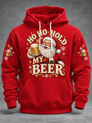 Men's Funny Christmas Santa Claus Drink Beer Print Casual Hoodie