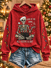 Women's 'Look At Me Being All Festive And Shit' Printed Casual Hoodie