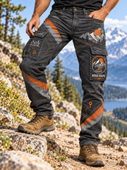 Men's Outdoor Hiking-Themed Graphic Print Long Cargo Pants
