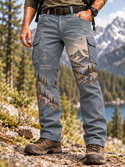 Men's Wilderness Trail Print Hike Lovers Casual Cargo Pants