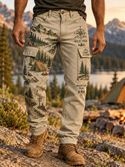 Men's Outdoor Hiking-Themed Graphic Print Long Cargo Pants