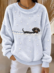 Women’s Dachshund in the Snow Winter Printed Casual Flannel Sweatshirt