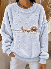 Women’s Poodle in the Snow Winter Printed Casual Flannel Sweatshirt