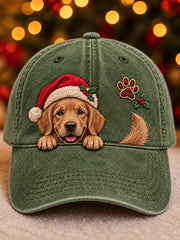 Christmas Peeking Golden Retriever & Paw Print Unisex Hat