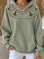 Women's Vintage Bees Yoke Isle Pattern Print Hoodies
