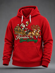 Men's Christmas Print Oversized Drop-Shoulder Hoodie with Pockets