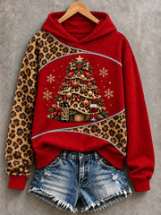 Women's Leopard Christmas Tree Print Sweatshirt