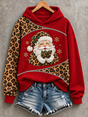 Women's Leopard Santa Claus And Beer Print Sweatshirt