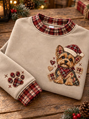 Women's Christmas Plaid Dog Print Sweatshirt