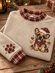 Women's Christmas Plaid Dog Print Sweatshirt