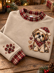 Women's Christmas Plaid Dog Print Sweatshirt
