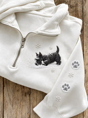 Women's Snowy Winter Scottish Terrier Dog in the Snow Print Zip Up Sweatshirt