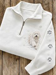 Women's Snowy Winter Komondor Dog in the Snow Print Zip Up Sweatshirt