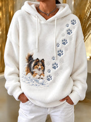 Women's Winter Shetland Sheepdog Pattern Causal Flannel Hoodie