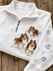 Women's Winter Shetland Sheepdogs Pattern Casual Half-Zip Sweatshirt