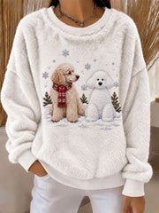 Women's Poodle and Snowman Fun Print Flannel Hoodie