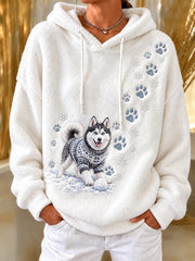 Women's Winter Siberian Husky Pattern Causal Flannel Hoodie