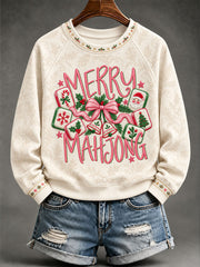 Women’s Christmas Mahjong Print Casual Sweatshirt